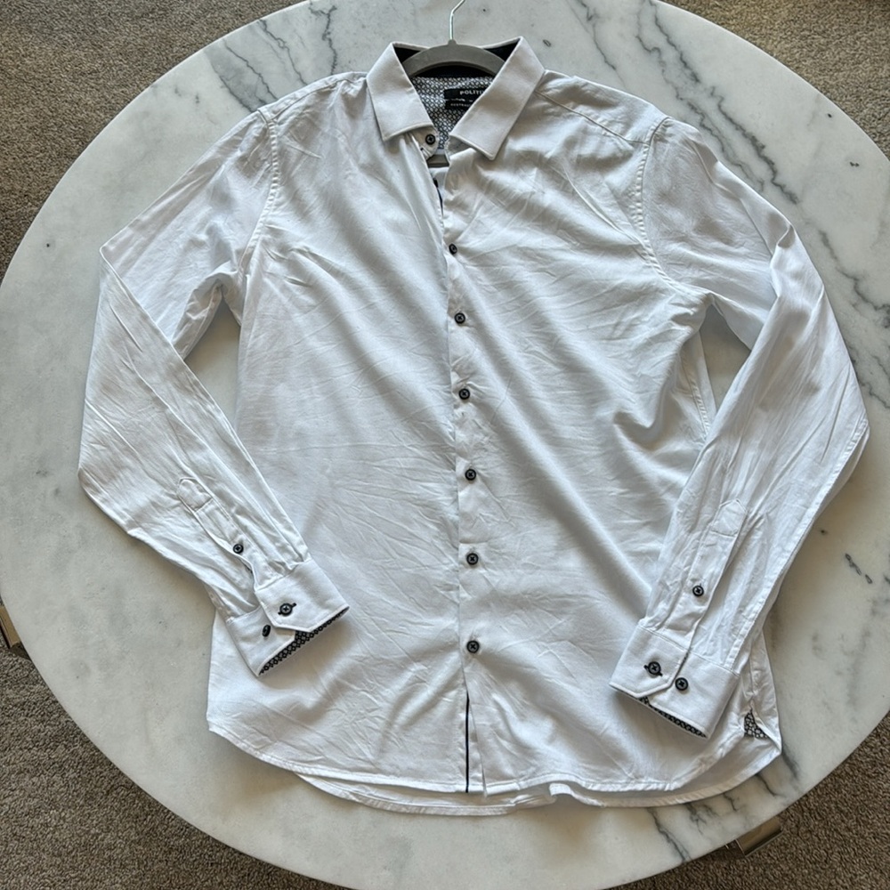 Politix White Button Down Cotton Shirt - Size Medium